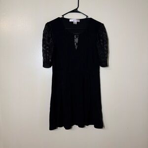 French Connection Black Mini Dress with Lace Sleeves and Back